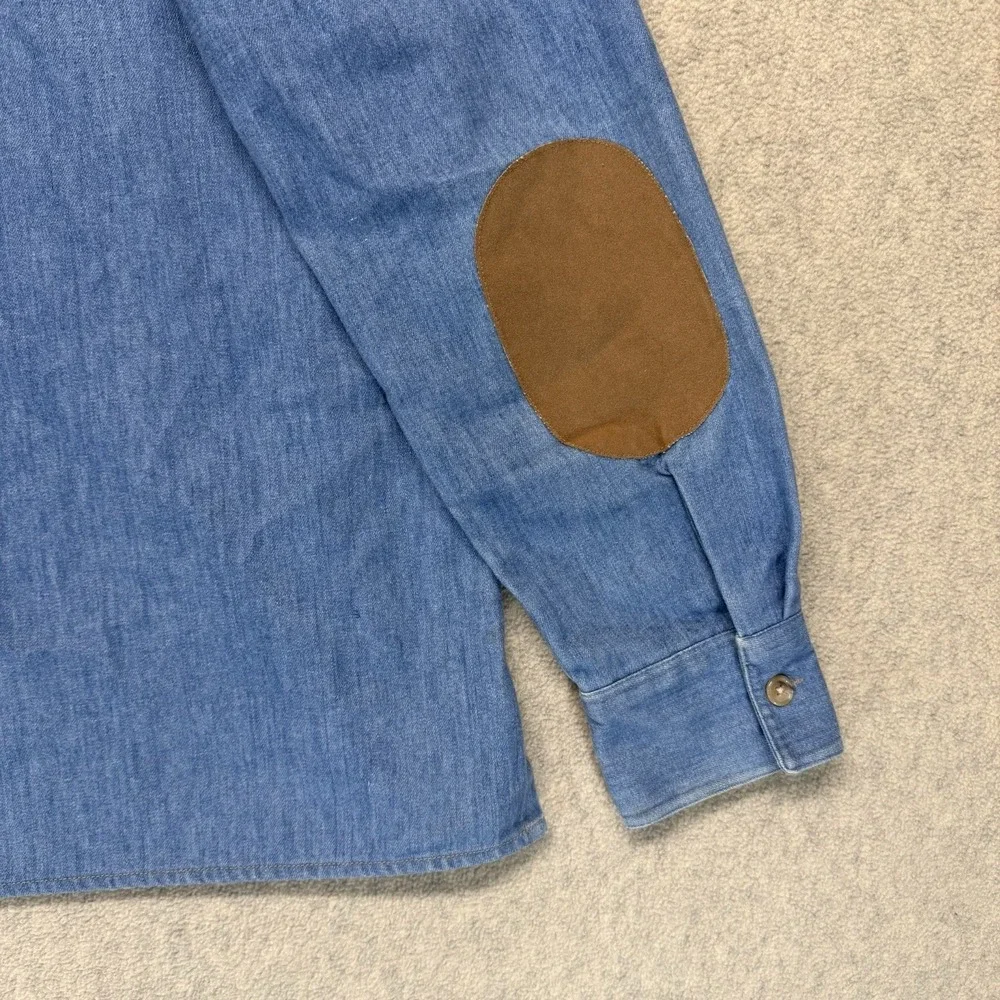 Vintage Levi's Panatela Denim Shirt Jacket XL Blue Chambray‎ Western Elbow Patch